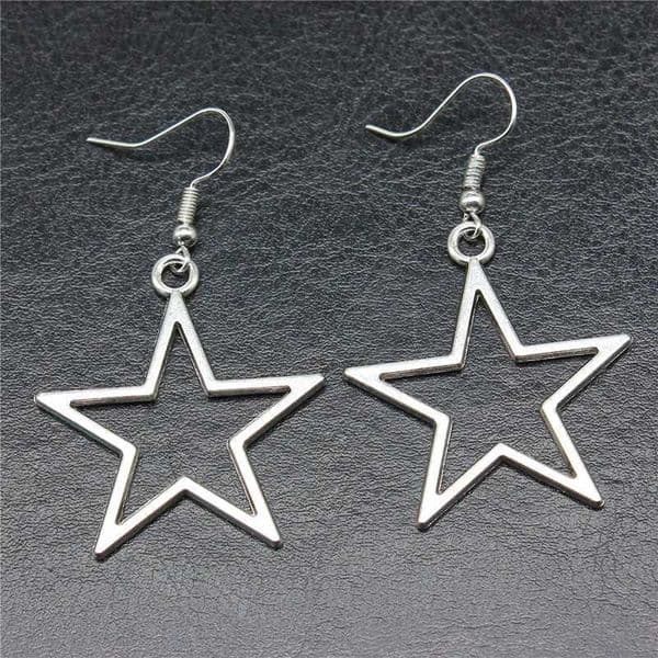 Fashion Hip Hop Simple Design Silver Hollow Star Pendant Earrings Womens Retro Earrings W240904