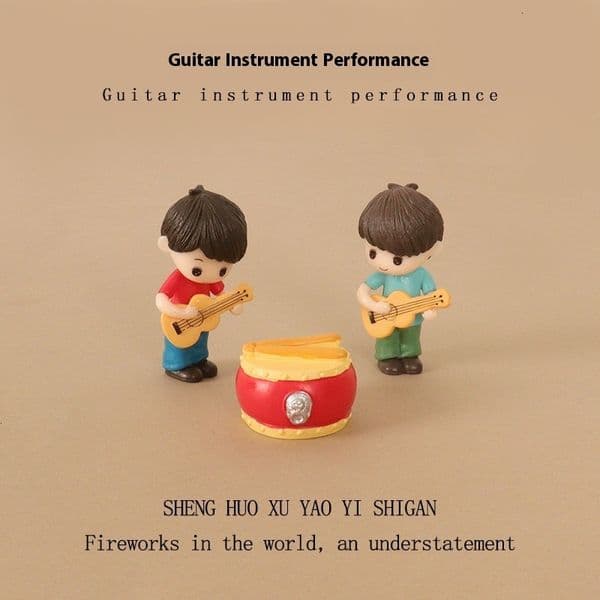 Cartoon Creative Baby House Decoration Mini Cute Guitar Boy Musical Instrument Performance Micro Landscape Home Desktop Small Ornament