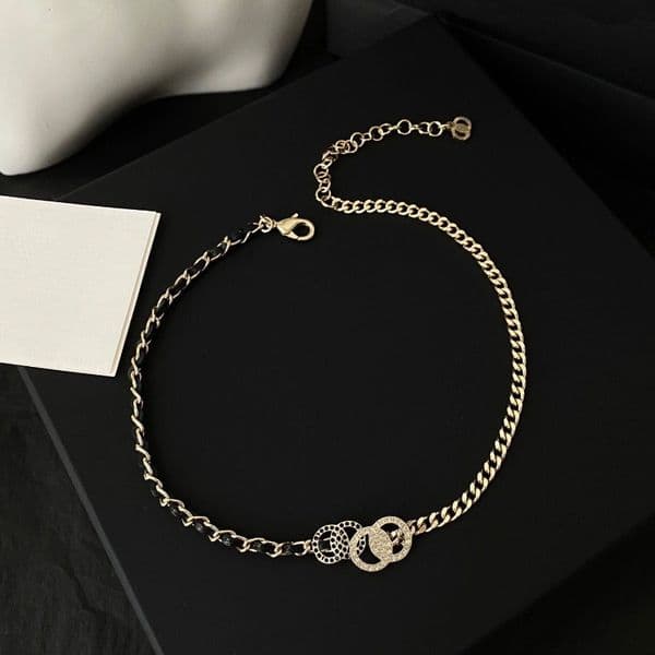 Exquisite 18k Gold Plated Necklace Designer Half Woven Half Chain Fashion Necklace Charming High Quality Gift Necklace With Box