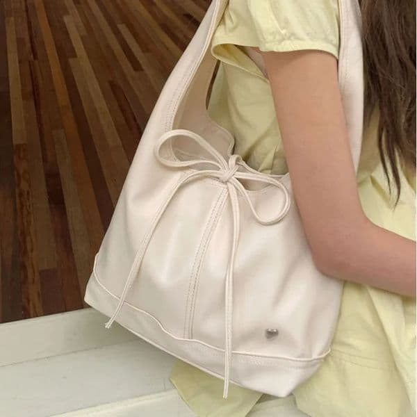 Chic Sweet Simplicity Tote Bag Women Elegant Solid Color Series Bow Shoulder Bag Portable Large Capacity Bag 241224