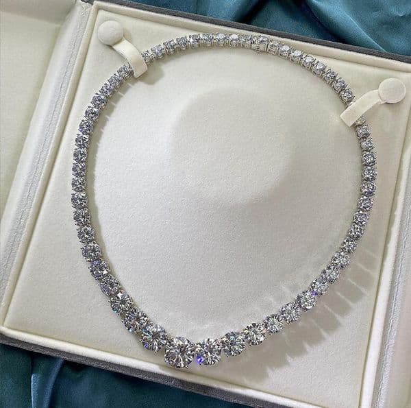 Moissanite Tennis Pendant Necklace: Sterg Sier, White, Full Gemstones, Bridal Jewelry