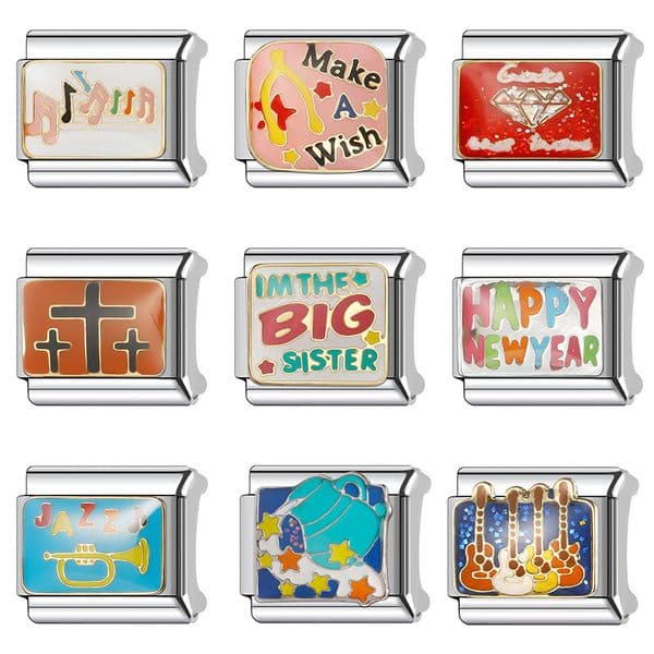 New Women's Gift Joyful and festive happy new year Bead Italian Charms Links Bangle Beads Fit 9mm Stainless Steel Bracelet Making DIY For Women Fashion Jewelry