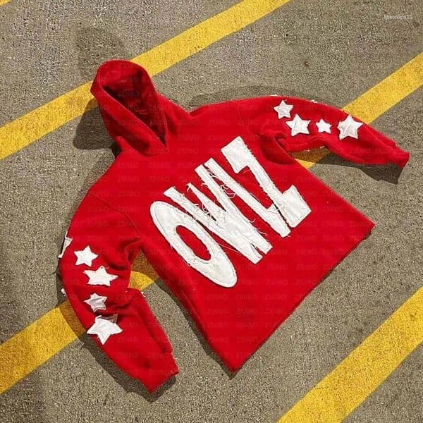 Womens Hoodies Street Vintage Trend Letter Star Embroidered Hoodie For Men Y2k Goth Harajuku Fashion Personality Couple Casual Loose