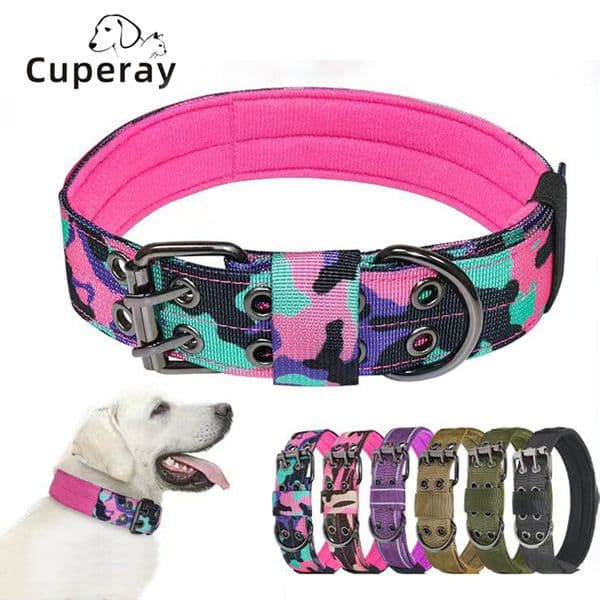 Tactical Nylon Dog Collar Medium Large Adjustable Dog Leash with Double Breasted Eyelets & D Rings for Dog Training Accessories