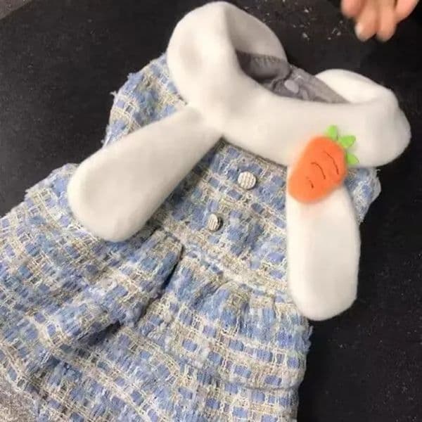 Dog Flower Woolen Coat Cute Rabbit Ear Clothes Autumn and Winter Teddy Bear Schnauzer Pet Small Dog Princess Dress Puppy