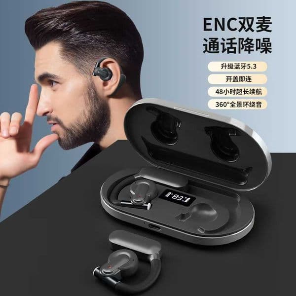 Wireless Bluetooth headphone Double label noise reduction ultra long endurance hanging ear sports headphone Bluetooth true wireless J240914