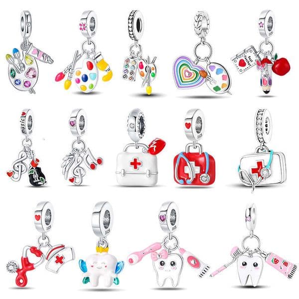 925 Sterling Silver Fit Original Bracelets Music Symbol Drawing Plate Medicine Box Career Series Charms Beads DIY Bracelet For women fine Jewelry