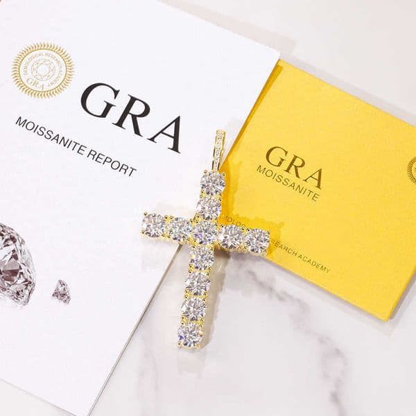 Custom 8mm wide yellow gold plated 925 sterling silver iced out VVS moissanite cross pendant for necklace jewelry