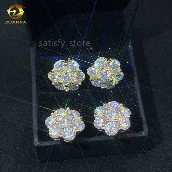 Hot Sale Dropshipping Fashion Jewelry Earrings Gold Plated Sier Vvs-Fl GRA Iced Out Screw Back Moissanite Stud Earring