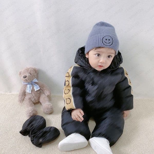 Baby down jacket jumpsuit boys girls clothes for babies hooded woven straps newborn winter romper thick hing clothing CSD2409182-10