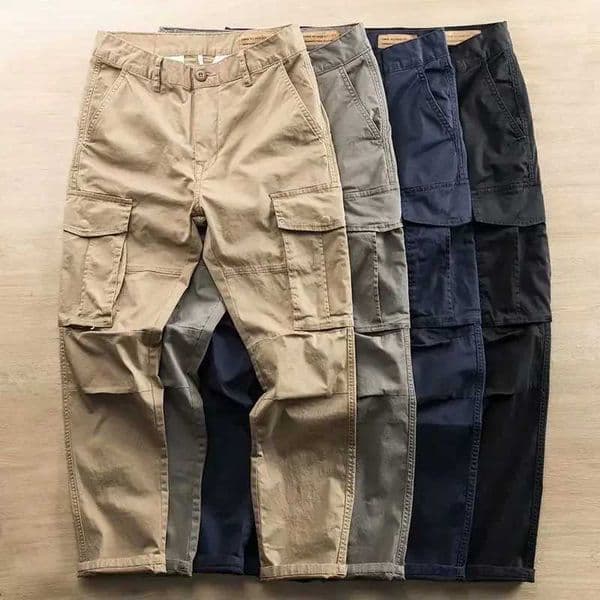 Mens loose straight leg cargo pants Korean casual pants summer multi pocket mens work pants W240919