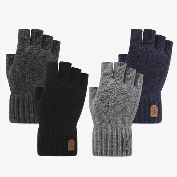 Winter Gloves For Men Half Finger Writting Office Cycling Knitted Gloves Students Alpaca Wool Warm Thick Elastic Driving GlovesXJ241118