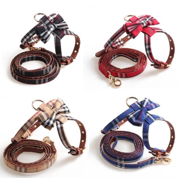 Fashion pet Dog leash Traction Rope Bowknot Pet harness for small and large dog Pull Adjustable Dog Leash Vest Classic Running Leash Training Collar and Harness