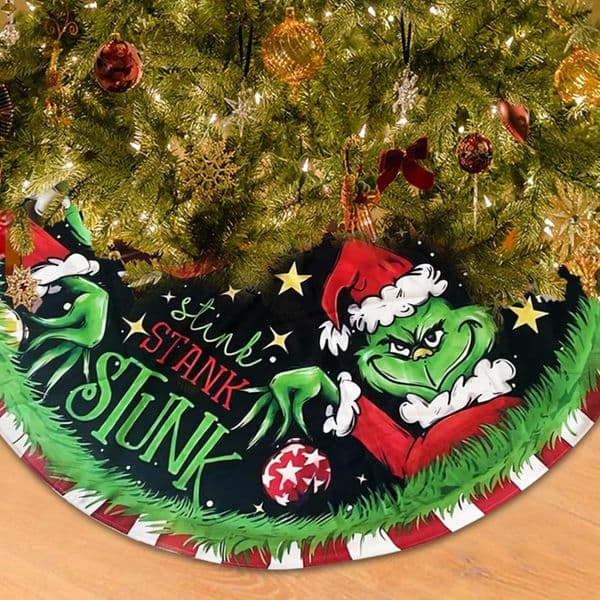48 Inch Christmas Tree Skirt, Soft and Funny Trimmed Christmas Tree Collar Farmhouse Xmas Holiday Decoration (Style B)