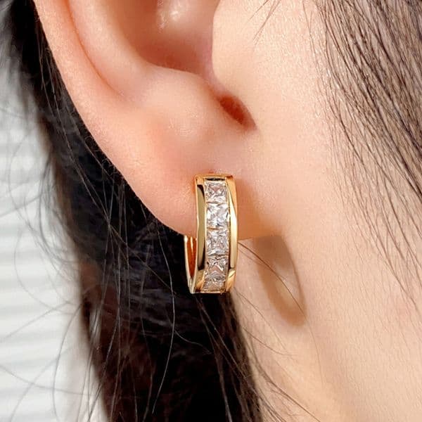 Square Cubic Zircon Hoop Huggie Earrings Designer Jewelry Buckle Chain Silver Gold Charm Circle Leaf Heart Drop Stud Earrings for Women Man Gift Fine Jewellry