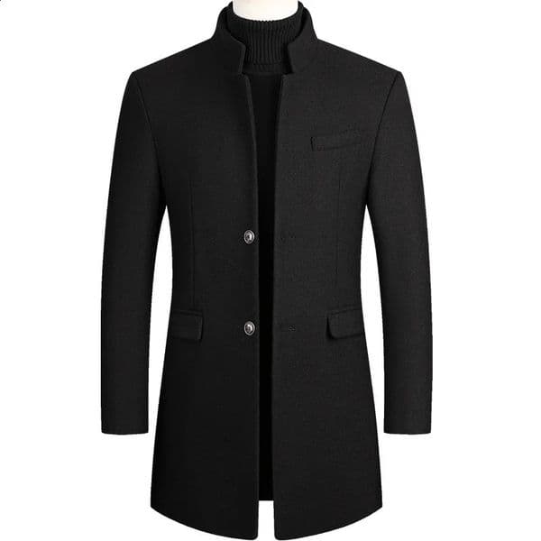 Mens winter black jacket plus size wool blend mens long windproof thick cotton warm coat 4xl 240921