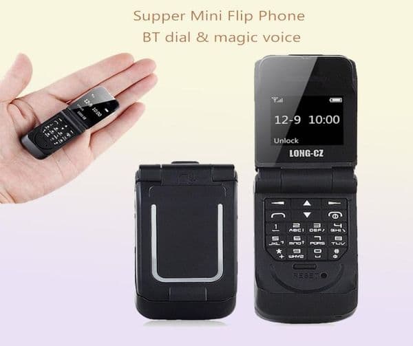 Original LONGCZ J9 066quot Smallest Cell Phones Mini Flip Mobile Phone Wireless Bluetooth Dialer FM Magic Voice Hands Earp9660061