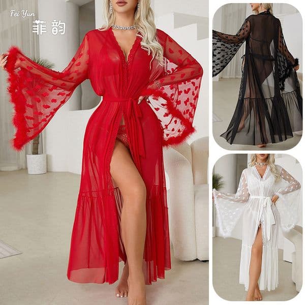 Feiyun sexy mesh nightgown seductive lingerie cardigan sleepwear women's bathrobe home outerwear 679