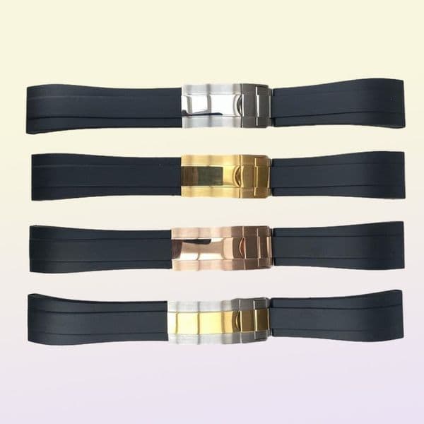 Rubber Silicone Watch Band Rx 111261 20mm Soft Black watch strap with Silver Clasp