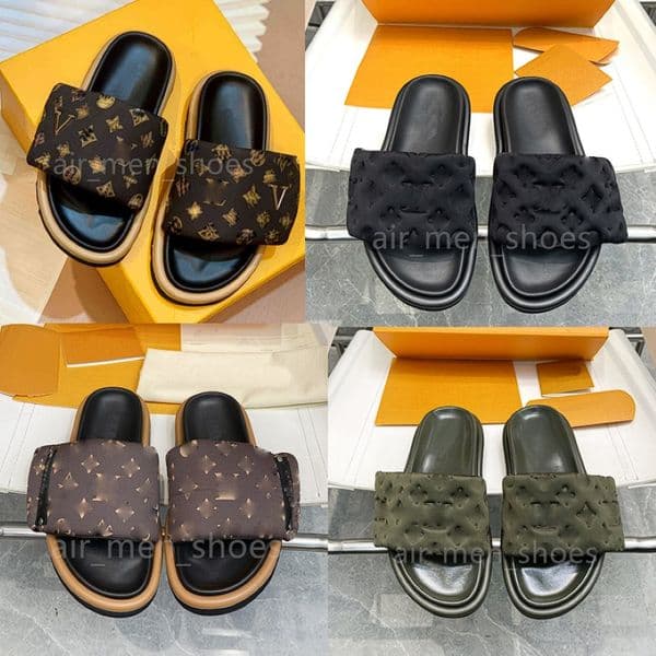 Designer slides Pool Pillow slippers couples sandals men women summer flat shoes fashion beach slippers With box 35-45
