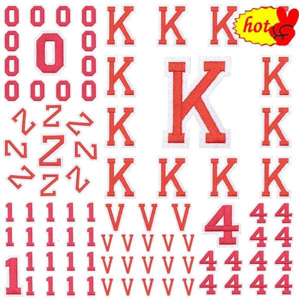 5pcs/lot Red Letters Patches for Clothing Numeral Iron on Embroidery Applique Termoadesive Jackets Parches Ropa Letras Alphabet