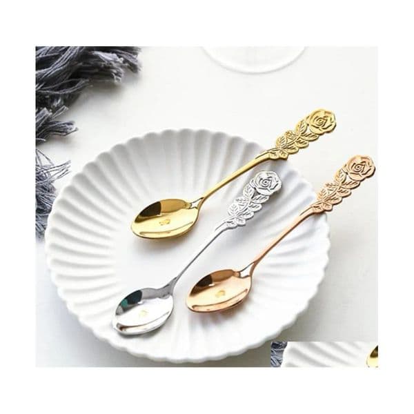 Spoons Soup Spoon Stainless Steel Goldplated Coffee Tea Dessert Meal Fruit Stir Kitchen Dinnerware Tableware Customized Vt1564 Drop Dhinu ZZ