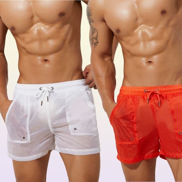 Men039s Mesh Sheer See Through Boxers Shorts Drawstring Swim Surf Trunks Underwear Breathing Watershort Lounge Pants with Pocke