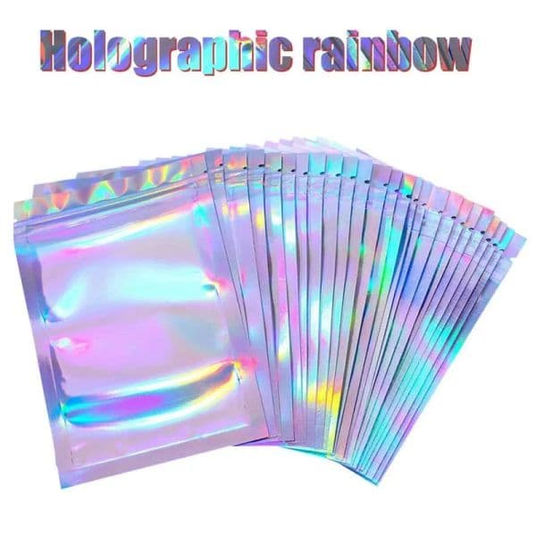 Food Storage Ziplock Resealable Smell Proof Bags Foil Holographic Flat Bag for Candy Jewelry Sample Storage Packaging