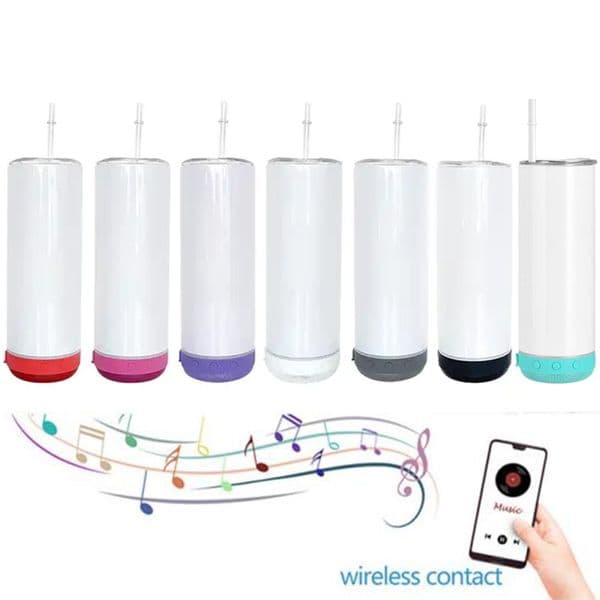 Oz Sublimation Blan Music Straight Tumbler Bluetooth Tumblers Stainless Steel Vacuum Insulated Coffee Cups With IP Waterproof Wireless Speaker