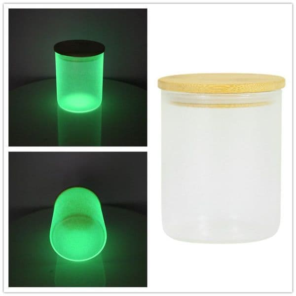 10oz Frosted Glass Glow-in-the-Dark Sublimation Candle Jars with Bamboo Lids for DIY Decor and Candle Making by sea free