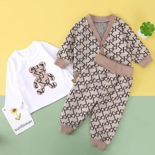 Autumn Winter Baby Boys Clothes Sets Knitting Sweater Cardigan Cartoon Shirt Top and Pant 3 Pieces Suit Infant Cotton Outfits 240729
