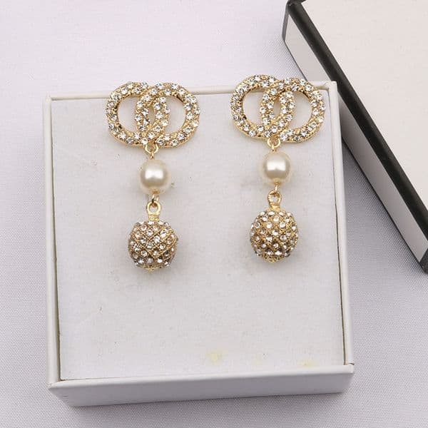 Designer Gold Sier Stud for Women Fashion Letter Round Geometric Big Annulus Earrings Inlay Crystal Rhie Eardrop Wedding Jewelry