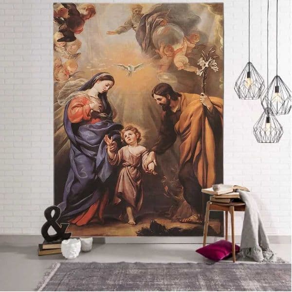 Vintage oil painting tapestry Christmas scene Jesus angel Easter wall hanging Christ home living room decoration W240809