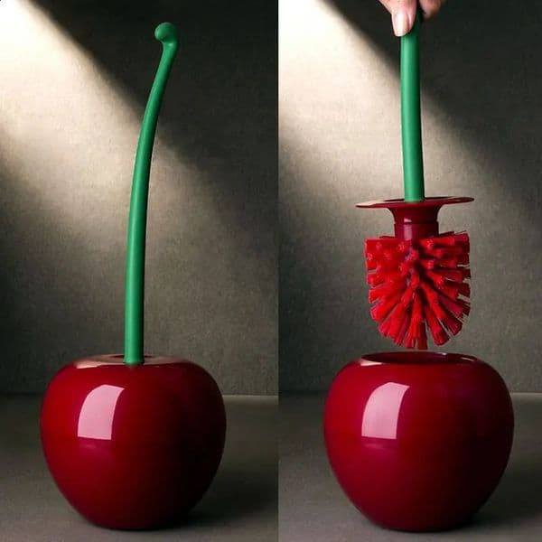 Cherry Shaped Long Handle Toilet Brush Set Soft Bristle Creative Bathroom Cleaning Tool Holder Bathroom Accessories 1 Pack