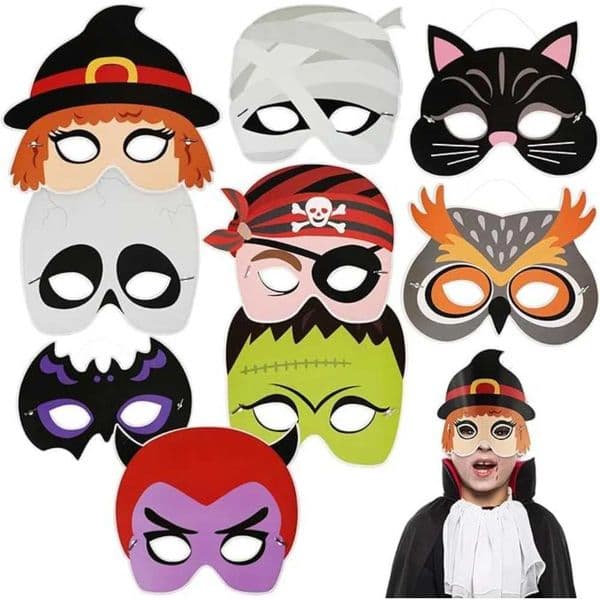 8 Halloween Children Adult Facial Masks Decoration Halloween Party Makeup Supplies Horror Fun Photos Props W240809