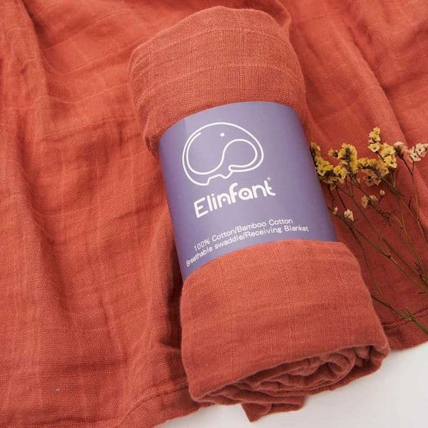 Elinfant 100% pure cotton solid color 120 * 110cm 2-layer newborn baby bath towel packaging plain weave swaddle blanket wholesale direct shippingW240810