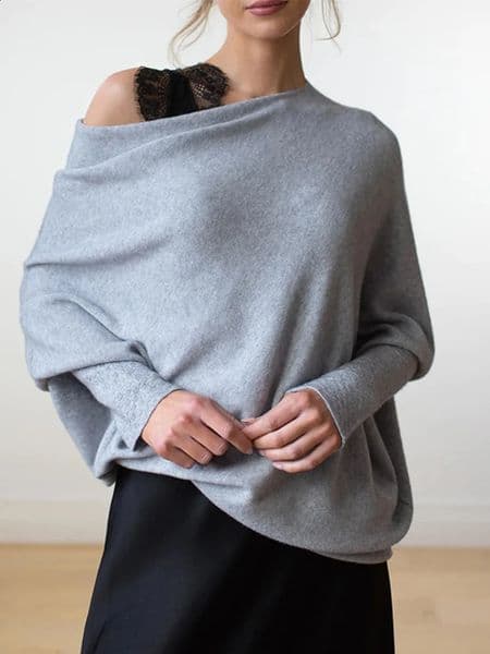 Autumn And Winter Womens Ribbed Knit Jumper Set Head Casual Bat Sleeve Round Neck Simple Versatile Knitwear Jumper 240814