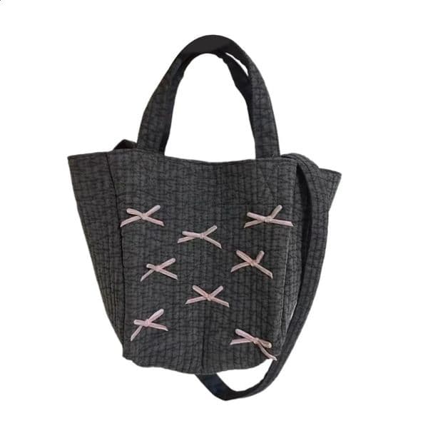 Korean Canvas Crossbody Bag with Bowknot Pattern Shoulder Bag Practical and Casual Handbag for Women 240816