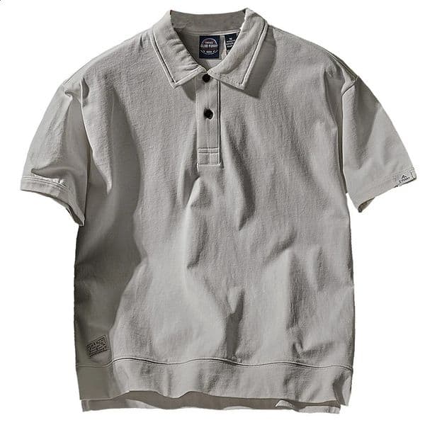 Summer American Retro Short-sleeved Lapel Solid Color Polo T-shirt Mens Simple 100% Cotton Washed Business Casual Tops 240819