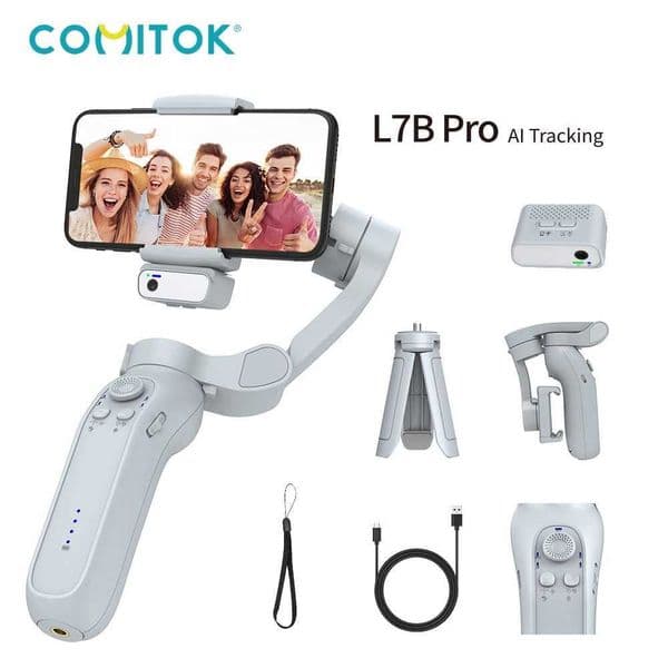 Comitok 3-Axis Handheld Gimbal Stabilizer for Smartphone with AI Assistance Face Tracking Fill Light for iPhone Android Vlog CL240821
