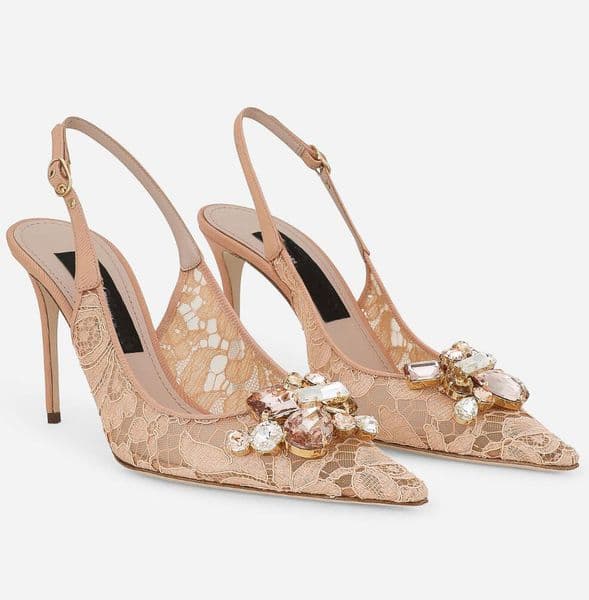 Feminine Women Rainbow Slingbacks & Sandals Shoes Lurex Lace Mesh Colorful Crystals Pointed Toe Pumps Party Wedding Dress High Heels EU35-43