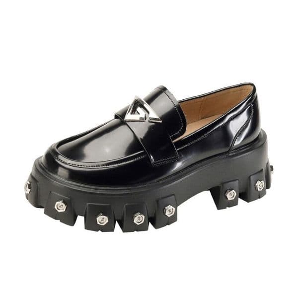 Luxury Designers Women's Casual Shoes Loafers Women Genuine Cow Leather Round Toe Thick Sole Slip-On Uniform Dress Shoes Handmade