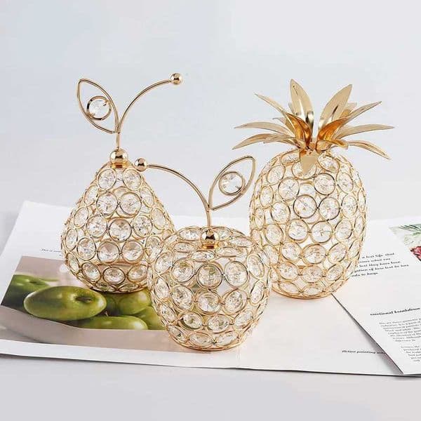3D Crystal Inlaid Fruit Decoration Hollow Water Diamond Apple Pineapple Pear Home Wedding Desktop Decoration Photo Props W240828