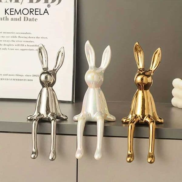 1 ceramic long ear sitting rabbit room decoration statue luxurious home decoration accessories high-end home art W240828