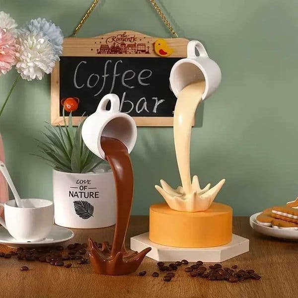 Floating Spiral Coffee Cup Sculpture Kitchen Decoration Spiral Magic Casting Splash Creative Desktop Decoration Home Decoration W240828