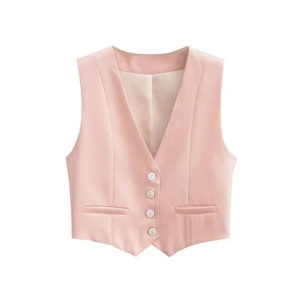 Cropped Womens Tank Top Fashion Front Button Waist Coat Retro V-neck Sleeveless Womens Unique Top 240828