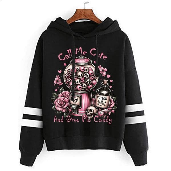 Womens Rose Skull Bubble Gum Machine Printed Hoodie Autumn Long Sleeve Hoodie Call Me Cute Give Me Candy Fashion Sports Shirt 240830
