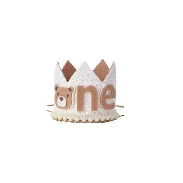 Teddy Bear One Year Old Felt Crown Birthday Hat Happy Childrens Birthday Party Baby Shower Decoration Supplies W240830