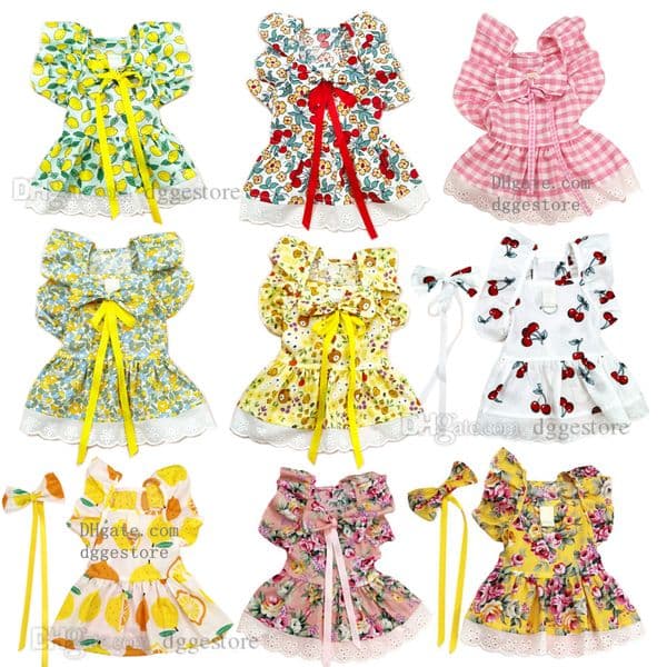 Cute Dog Dress Ruffle Trim Cat Lace Princess Dresses with Bow Decor Puppy Tutu Skirt Holiday Party Costume Outfit for Small and Medium Cats Dogs Kitten