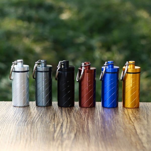 Portable Colorful Metal Herb Container Waterproof Storage Case Jar Pill Box Smoking Snuff Snorter Sniffer Finger Ring Chain Tobacco Telescopic Spoon Bottle